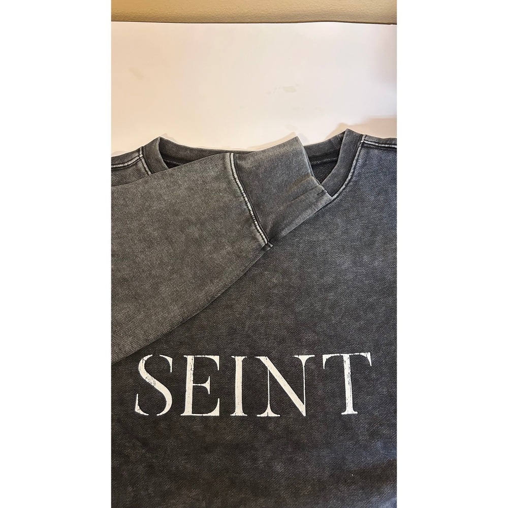Seint Official Acid Wash Sweatshirt Womens Medium Charcoal Grey Cropped Pullover